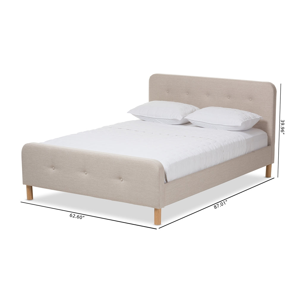 Samson Mid-Century Light Beige Fabric Upholstered Full Size Platform Bed