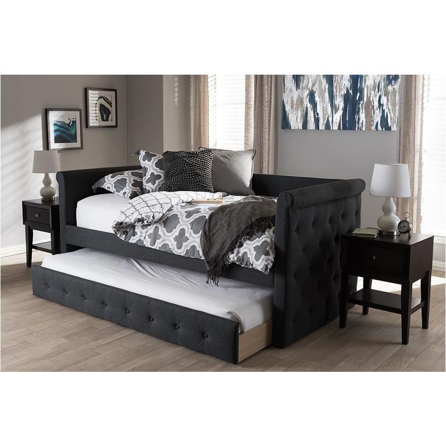 Alena Dark Grey Fabric Daybed with Trundle