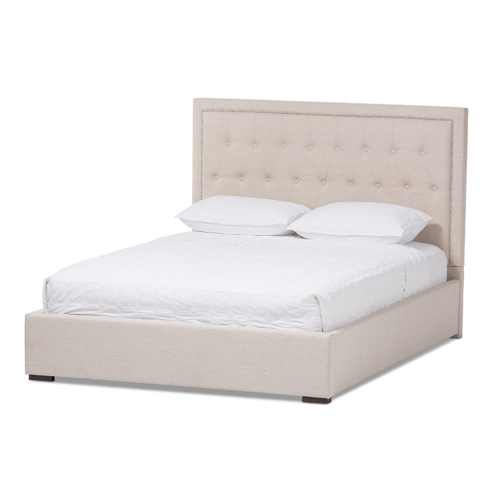 Taylor Modern Light Beige Fabric Queen Size Gas-Lift Platform Bed