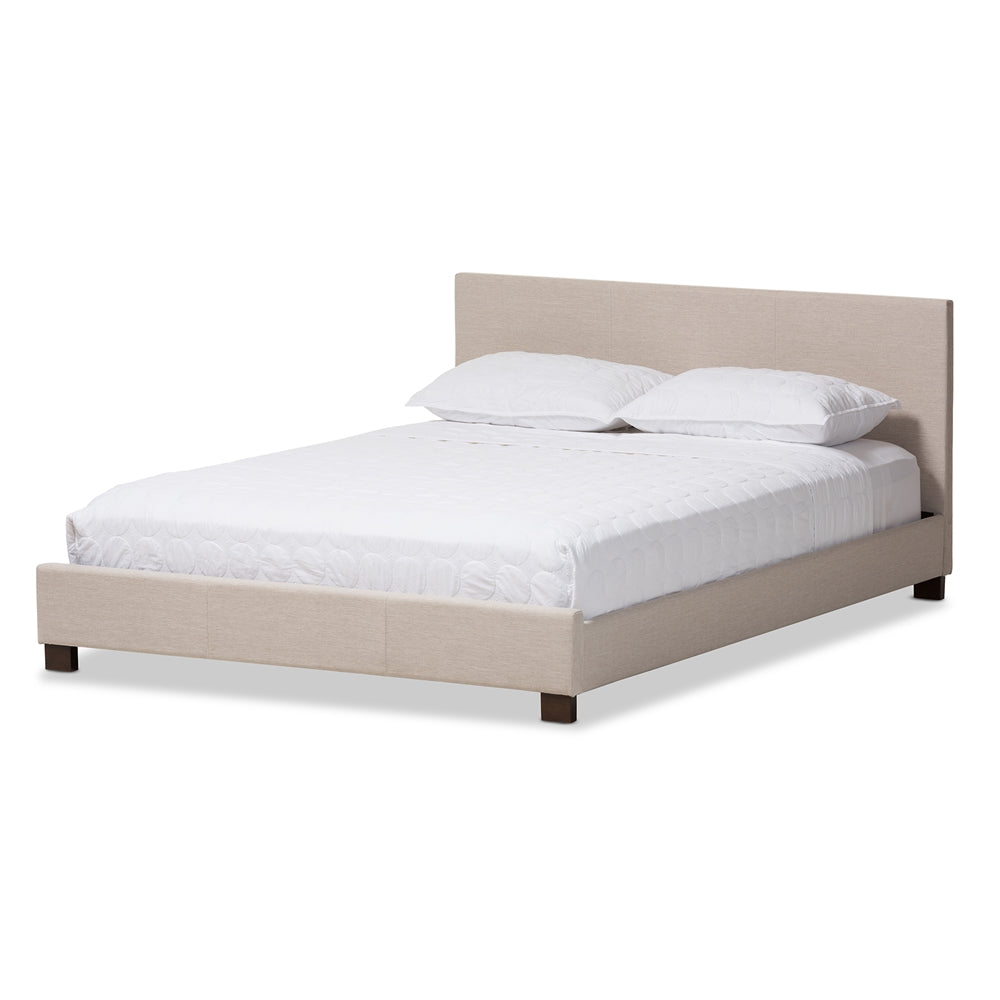 Elizabeth Beige Fabric Upholstered Panel-Stitched Queen Size Platform Bed