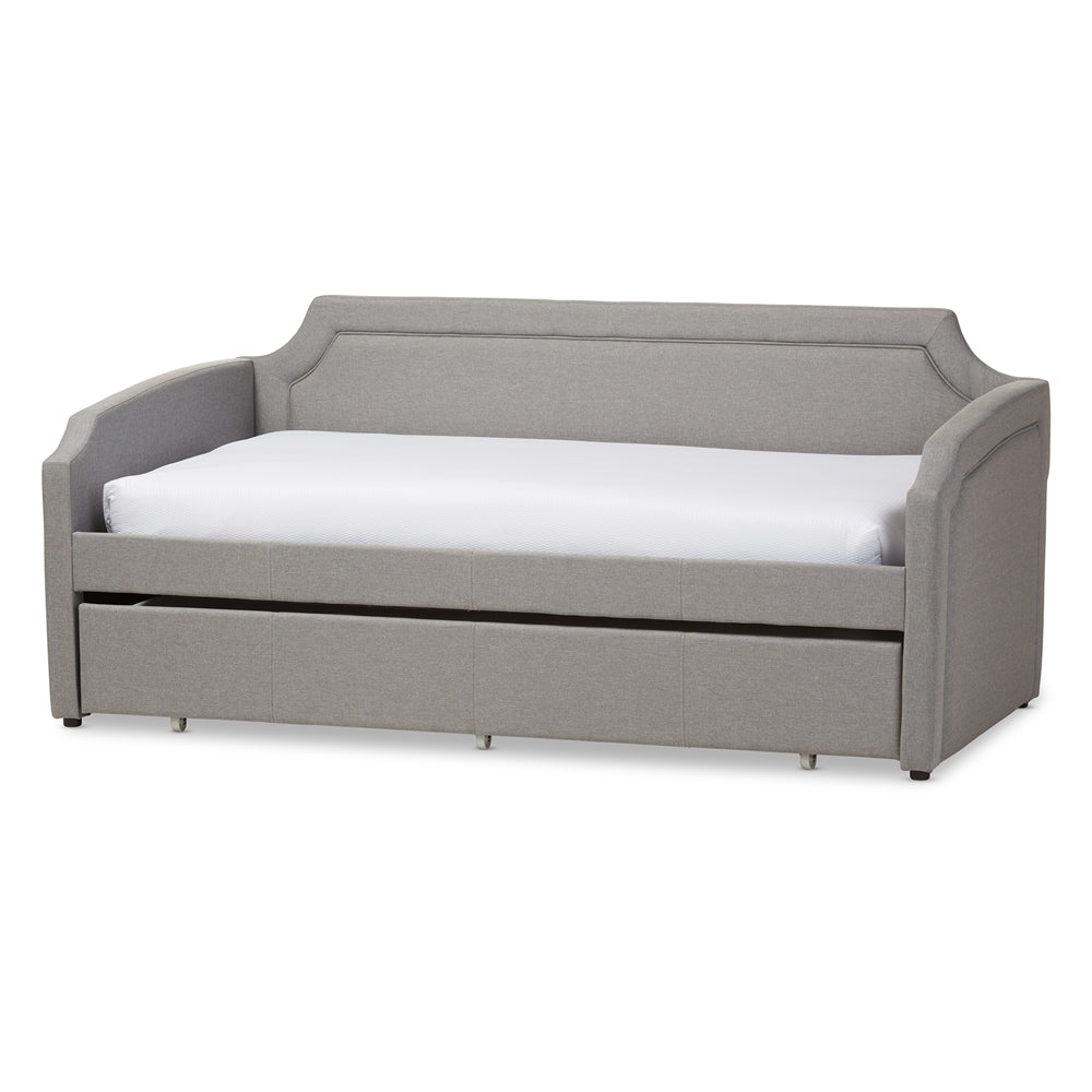 Parkson Twin Size Daybed Grey Fabric Curved with Trundle