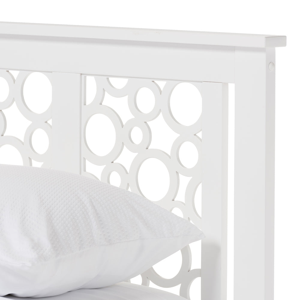 Celine Geometric Pattern White Solid Wood Queen Size Platform Bed