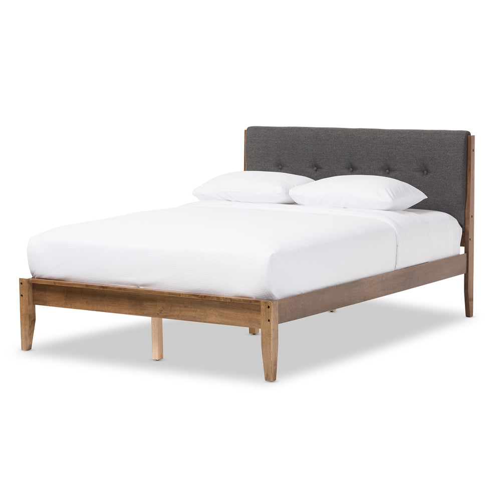 Leyton Mid-Century Modern Grey Fabric Upholstered King Size Platform Bed