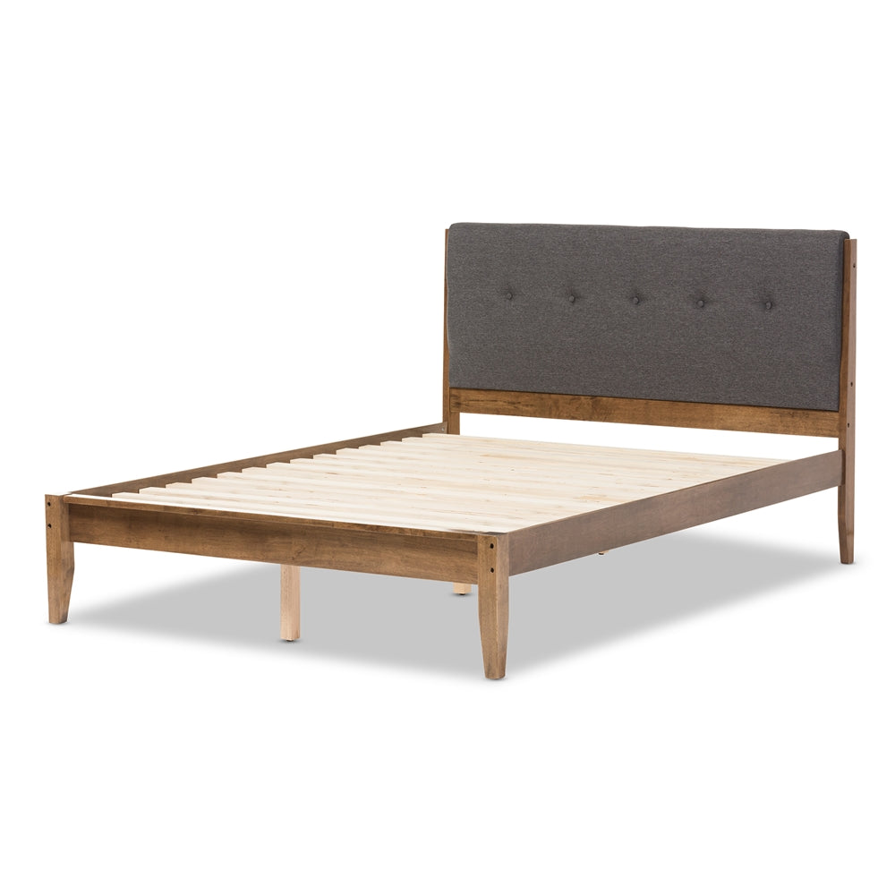 Leyton Mid-Century Modern Grey Fabric Upholstered King Size Platform Bed