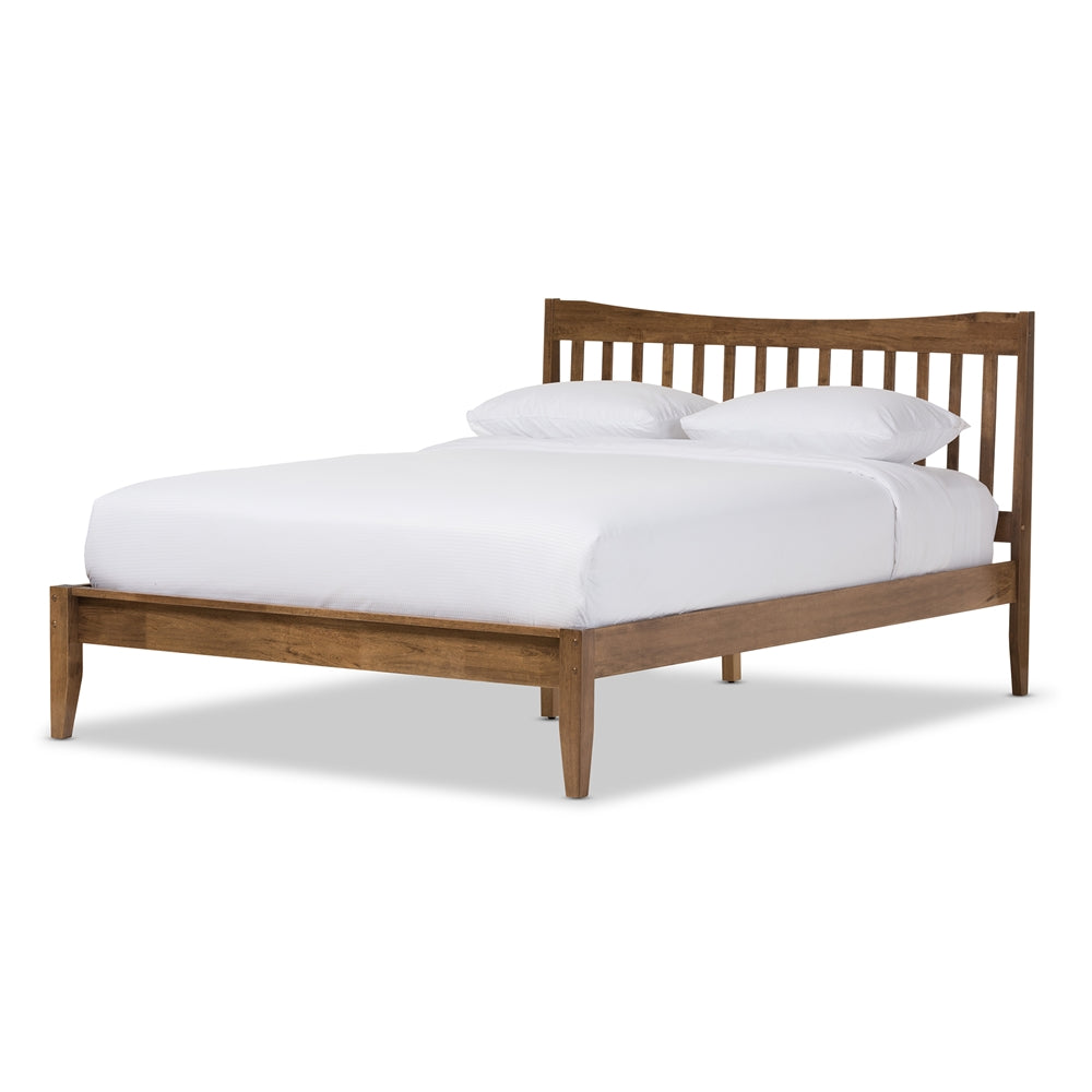 Edeline Solid Walnut Wood Curvaceous Slatted Queen Size Platform Bed