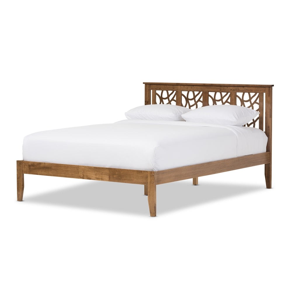 Trina Contemporary Tree Branch Inspired Walnut Wood Queen Size Platform Bed