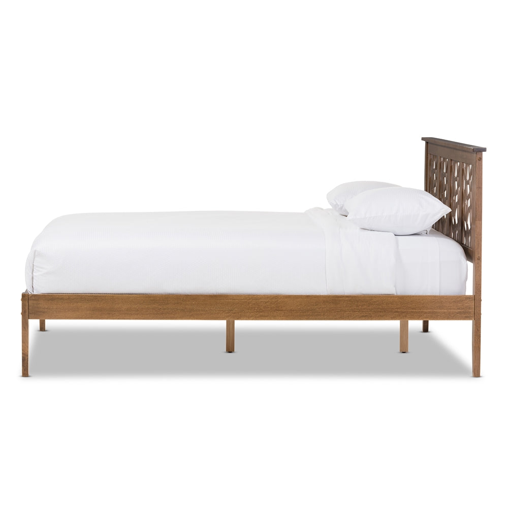 Trina Contemporary Tree Branch Inspired Walnut Wood Queen Size Platform Bed