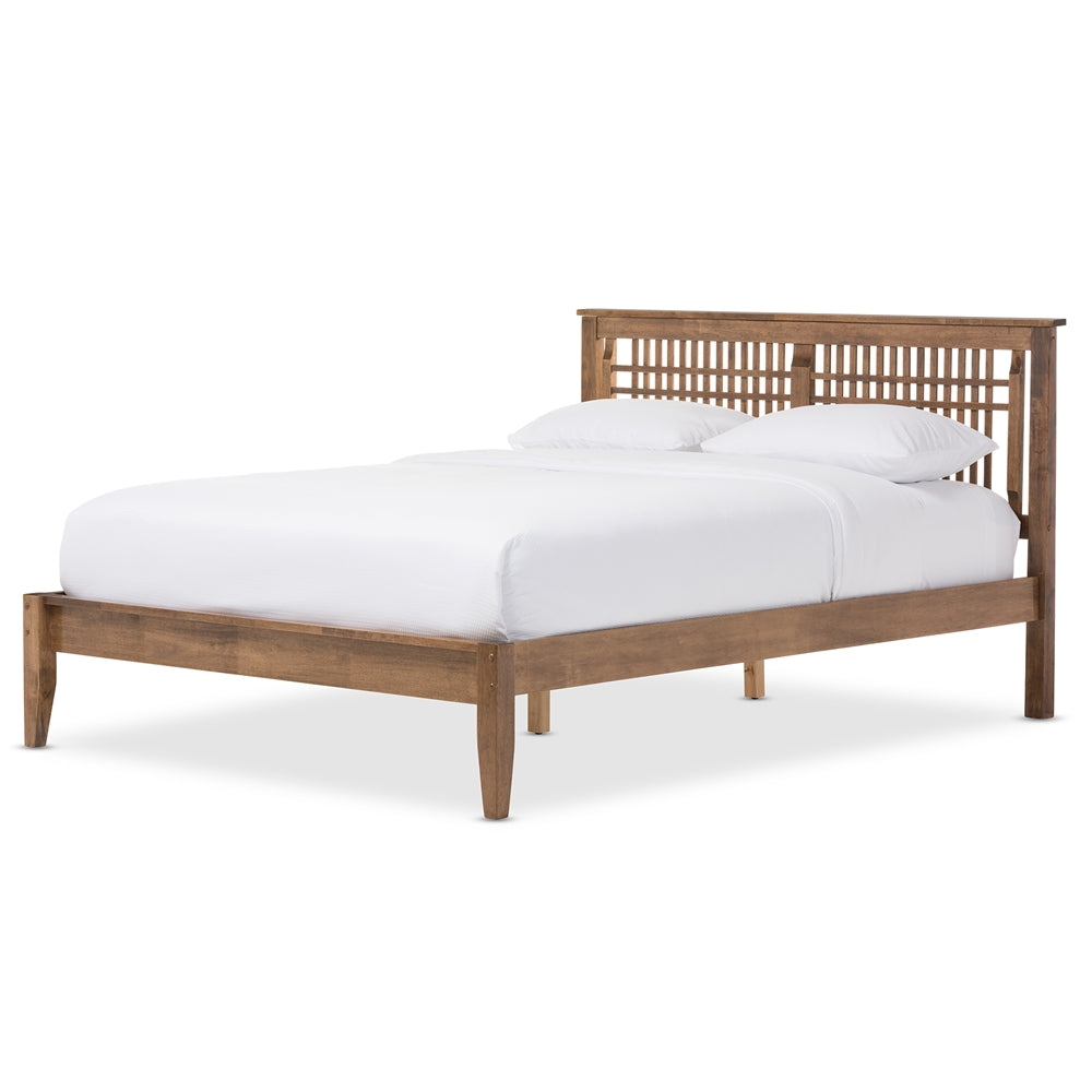 Loafey Solid Walnut Wood Window-Pane Style Queen Size Platform Bed