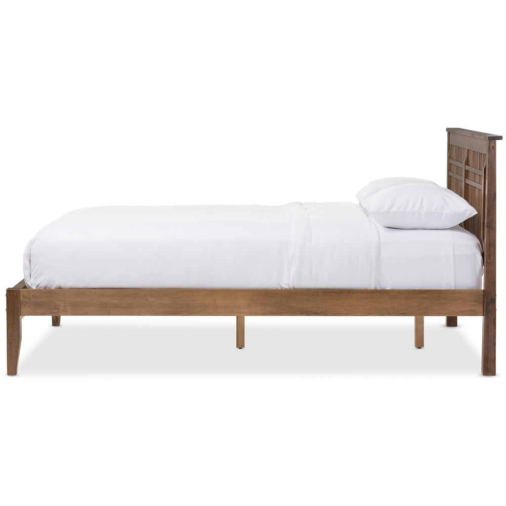 Loafey Solid Walnut Wood Window-Pane Style Full Size Platform Bed