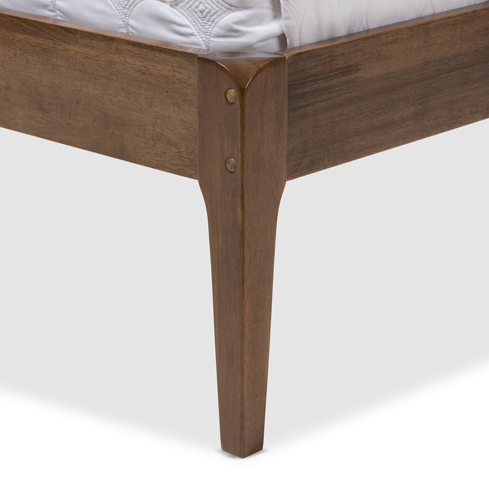 Ember King Size Mid-Century Dark Grey Fabric & Medium Brown Wood