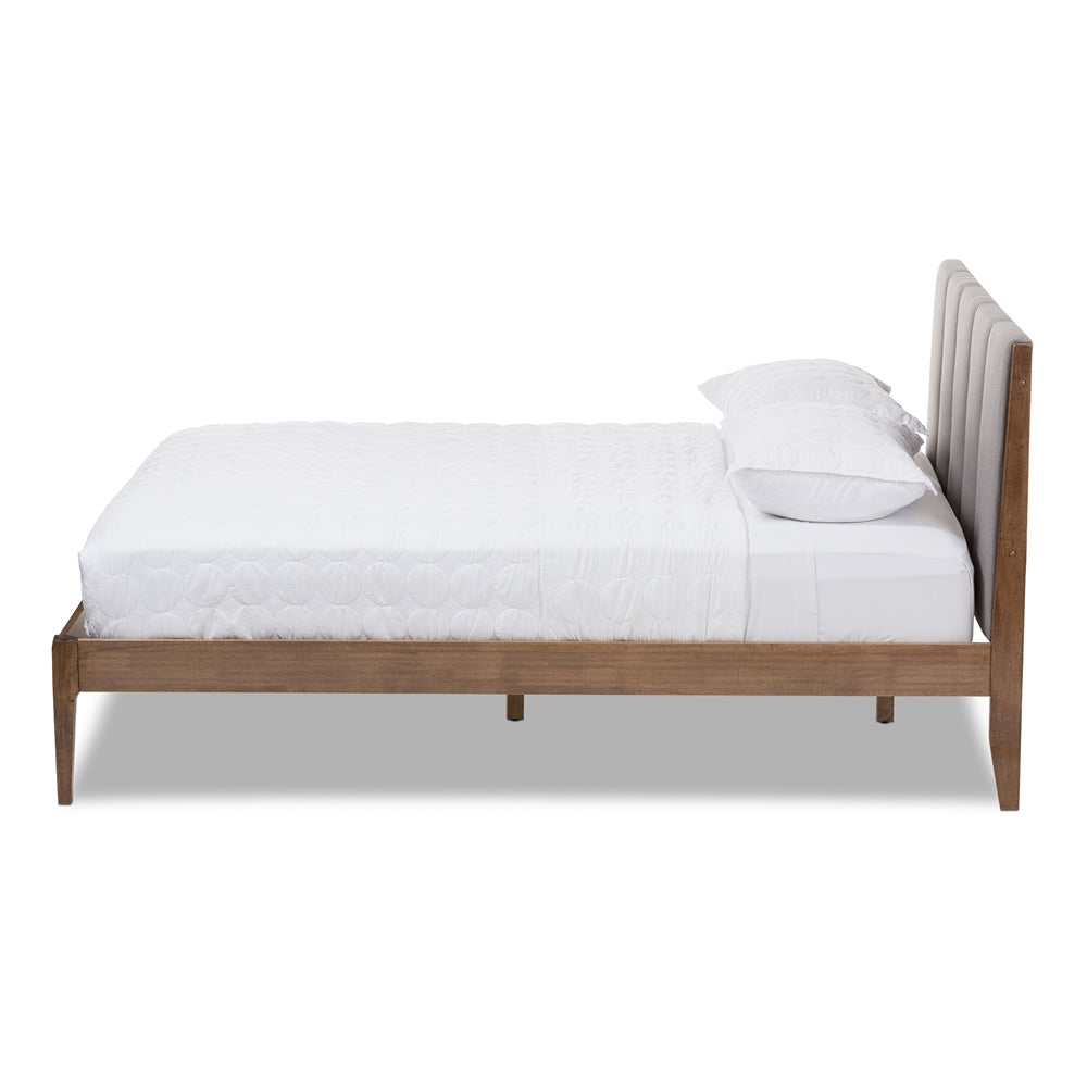 Ember Light Grey Fabric and Medium Brown Finish Wood Queen Size Platform Bed