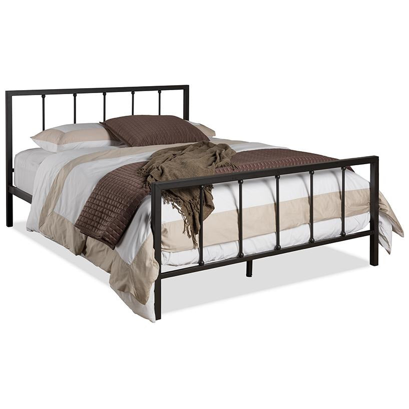 Amy Vintage Industrial Black Finished Metal Queen Size Platform Bed