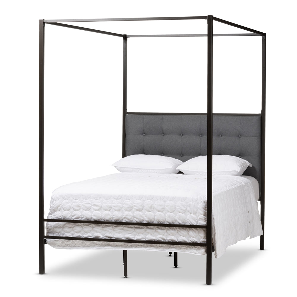 Eleanor Vintage Industrial Black Finished Metal Canopy Queen Bed