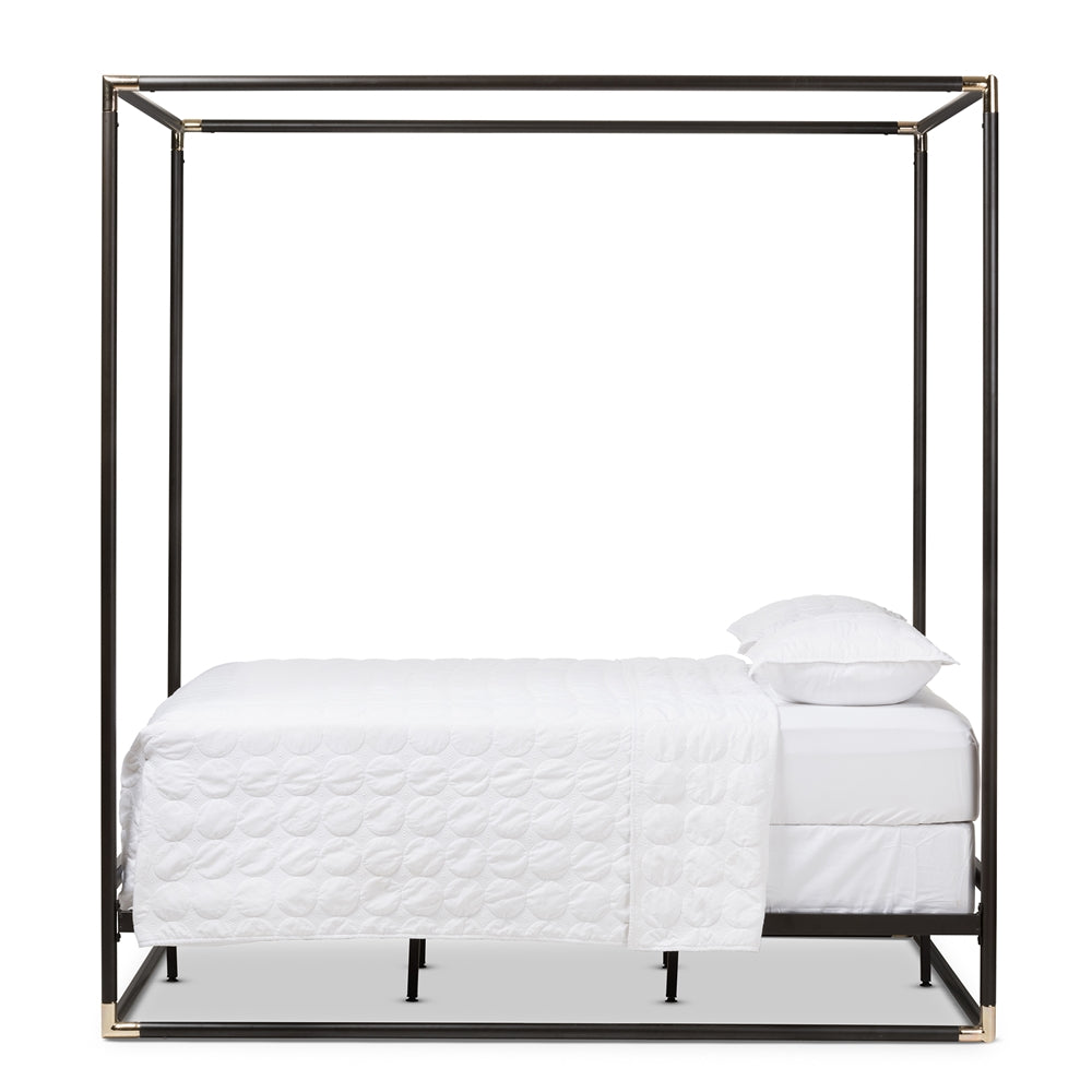 Eva Vintage Industrial Black Finished Metal Canopy Queen Bed